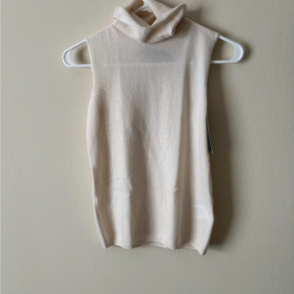 NWT-Lauren Ralph Lauren Washable Cashmere Cream Turtleneck Sleeveless XS - Picture 2 of 5